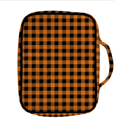 Orange Buffalo Plaid Print Front Pocket Bible Bag