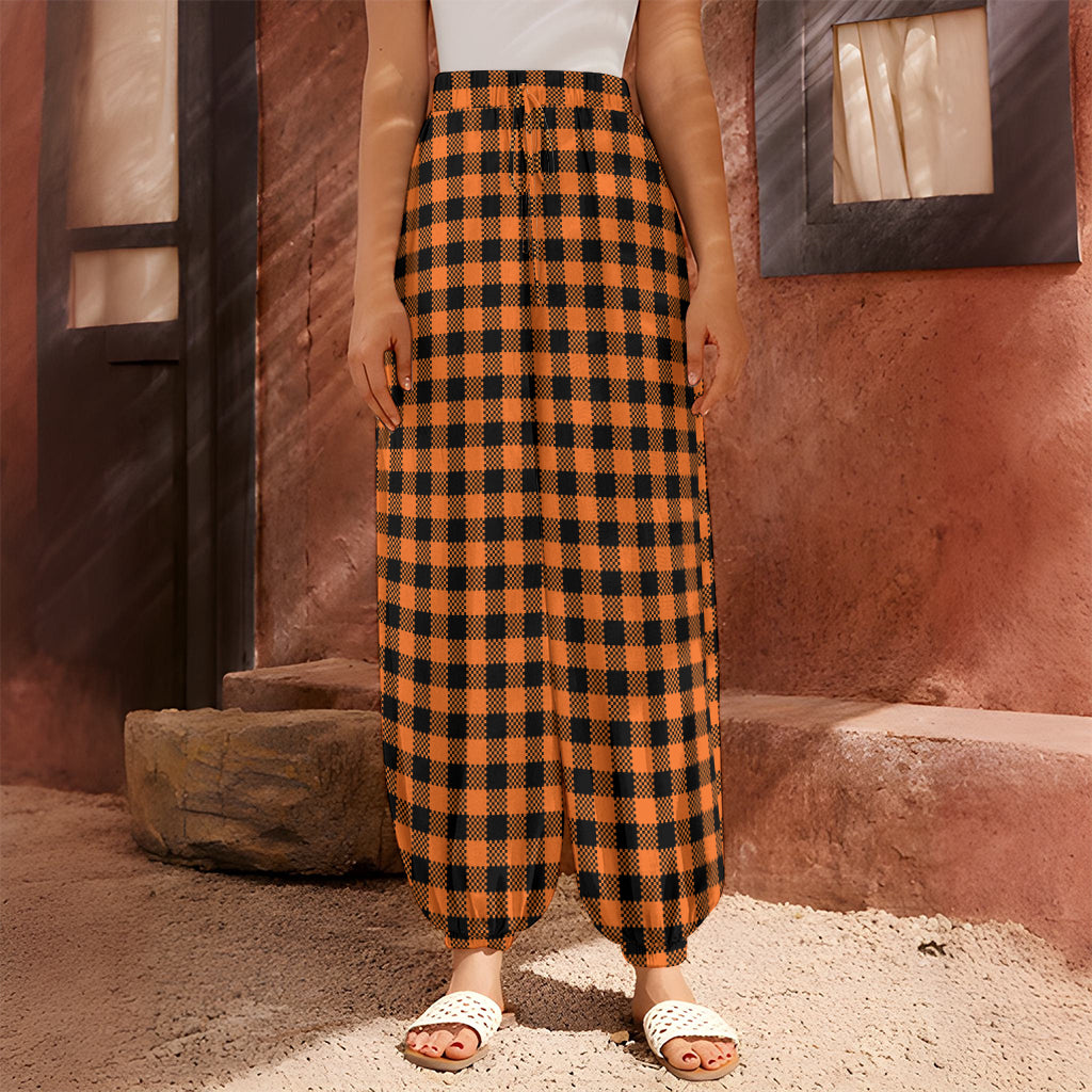 Orange Buffalo Plaid Print Harem Pants
