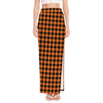 Orange Buffalo Plaid Print High Slit Maxi Skirt