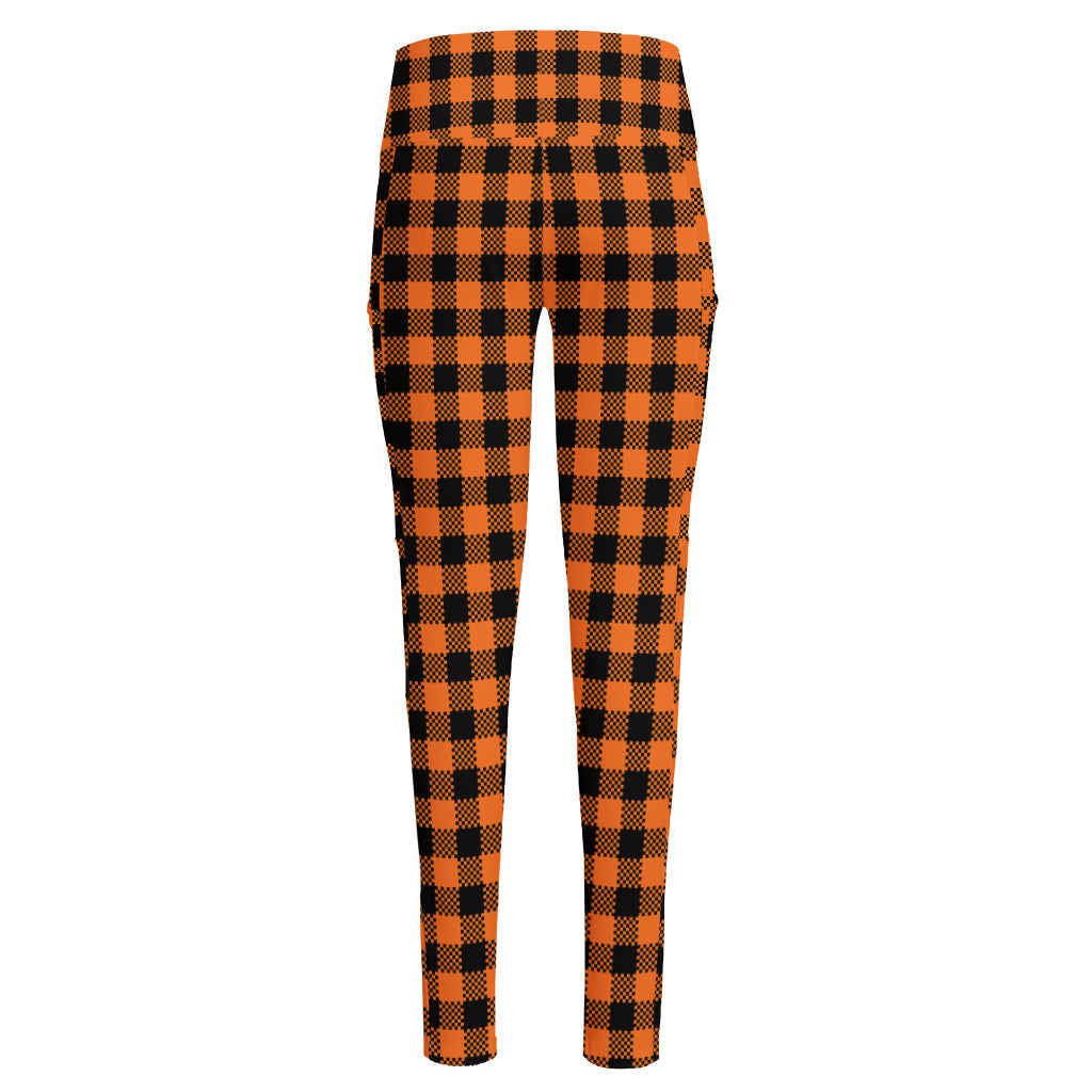 Orange Buffalo Plaid Print High-Waisted Pocket Leggings