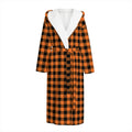 Orange Buffalo Plaid Print Hooded Bathrobe