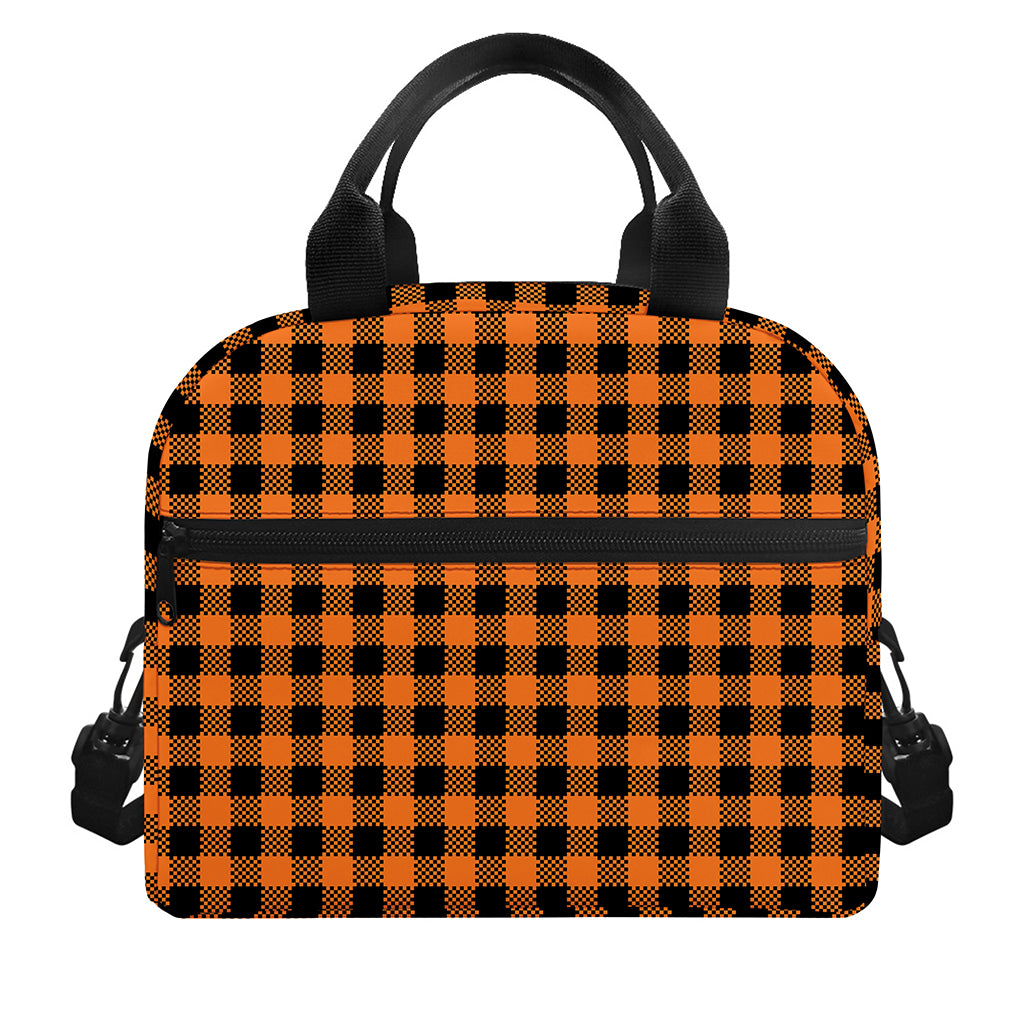 Orange Buffalo Plaid Print Insulated Lunch Bag