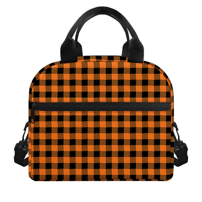 Orange Buffalo Plaid Print Insulated Lunch Bag