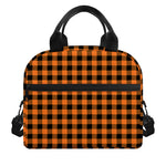 Orange Buffalo Plaid Print Insulated Lunch Bag