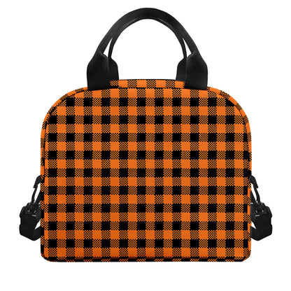 Orange Buffalo Plaid Print Insulated Lunch Bag