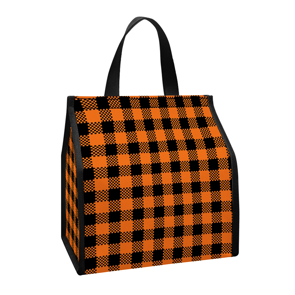 Orange Buffalo Plaid Print Insulated Lunch Tote