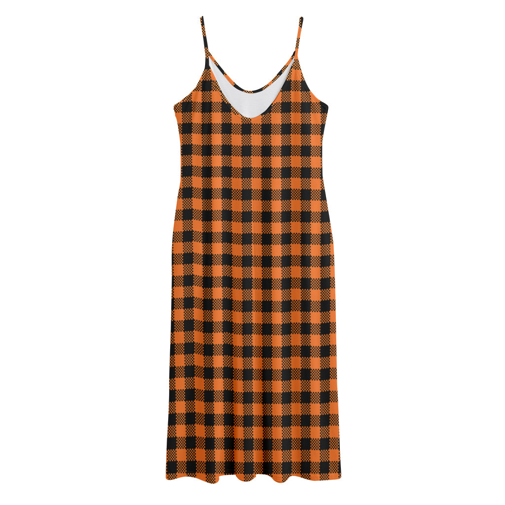 Orange Buffalo Plaid Print Jersey Midi Cami Dress
