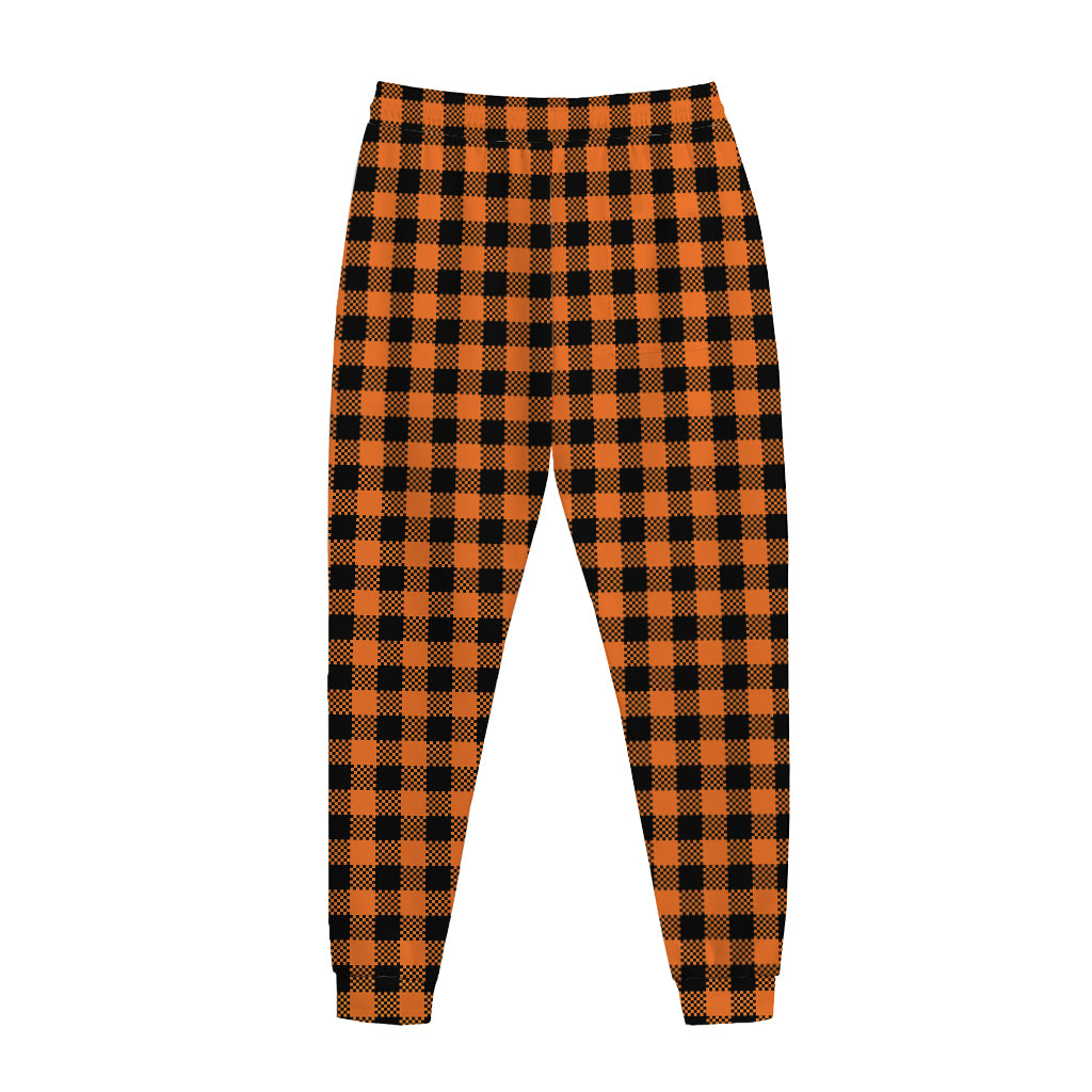 Orange Buffalo Plaid Print Jogger Pants