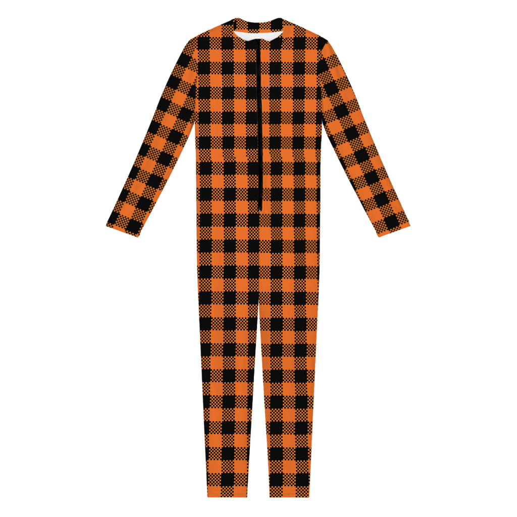 Orange Buffalo Plaid Print Jumpsuit