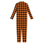 Orange Buffalo Plaid Print Jumpsuit