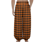 Orange Buffalo Plaid Print Lantern Pants
