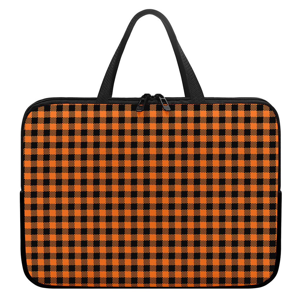 Orange Buffalo Plaid Print Laptop Sleeve With Handle