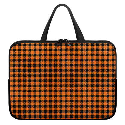 Orange Buffalo Plaid Print Laptop Sleeve With Handle