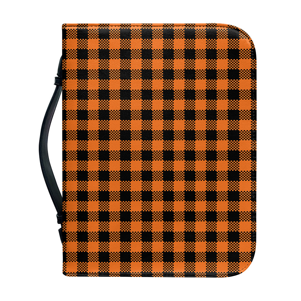 Orange Buffalo Plaid Print Leather Bible Cover
