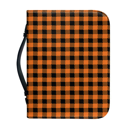 Orange Buffalo Plaid Print Leather Bible Cover
