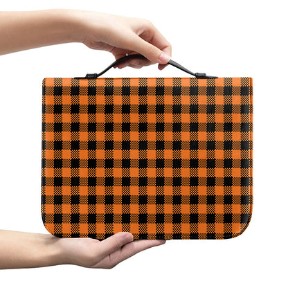 Orange Buffalo Plaid Print Leather Bible Cover