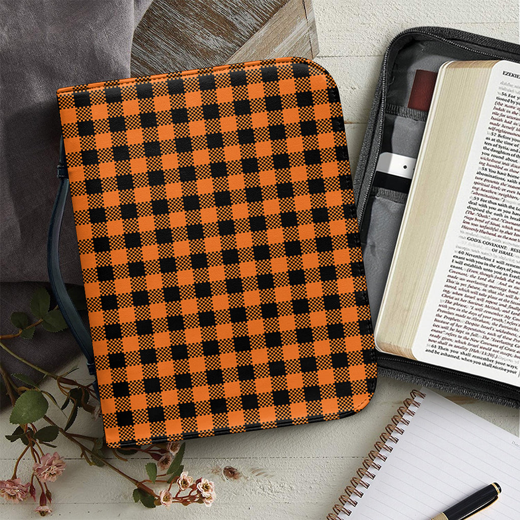 Orange Buffalo Plaid Print Leather Bible Cover