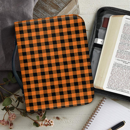 Orange Buffalo Plaid Print Leather Bible Cover
