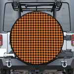 Orange Buffalo Plaid Print Leather Spare Tire Cover