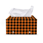 Orange Buffalo Plaid Print Leather Tissue Box Cover