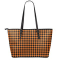 Orange Buffalo Plaid Print Leather Tote Bag With Zipper