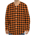 Orange Buffalo Plaid Print Long Sleeve Baseball Jersey