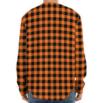 Orange Buffalo Plaid Print Long Sleeve Baseball Jersey