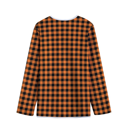 Orange Buffalo Plaid Print Long Sleeve Short Coat