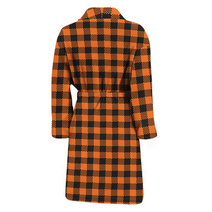 Orange Buffalo Plaid Print Men's Bathrobe