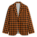 Orange Buffalo Plaid Print Men's Blazer