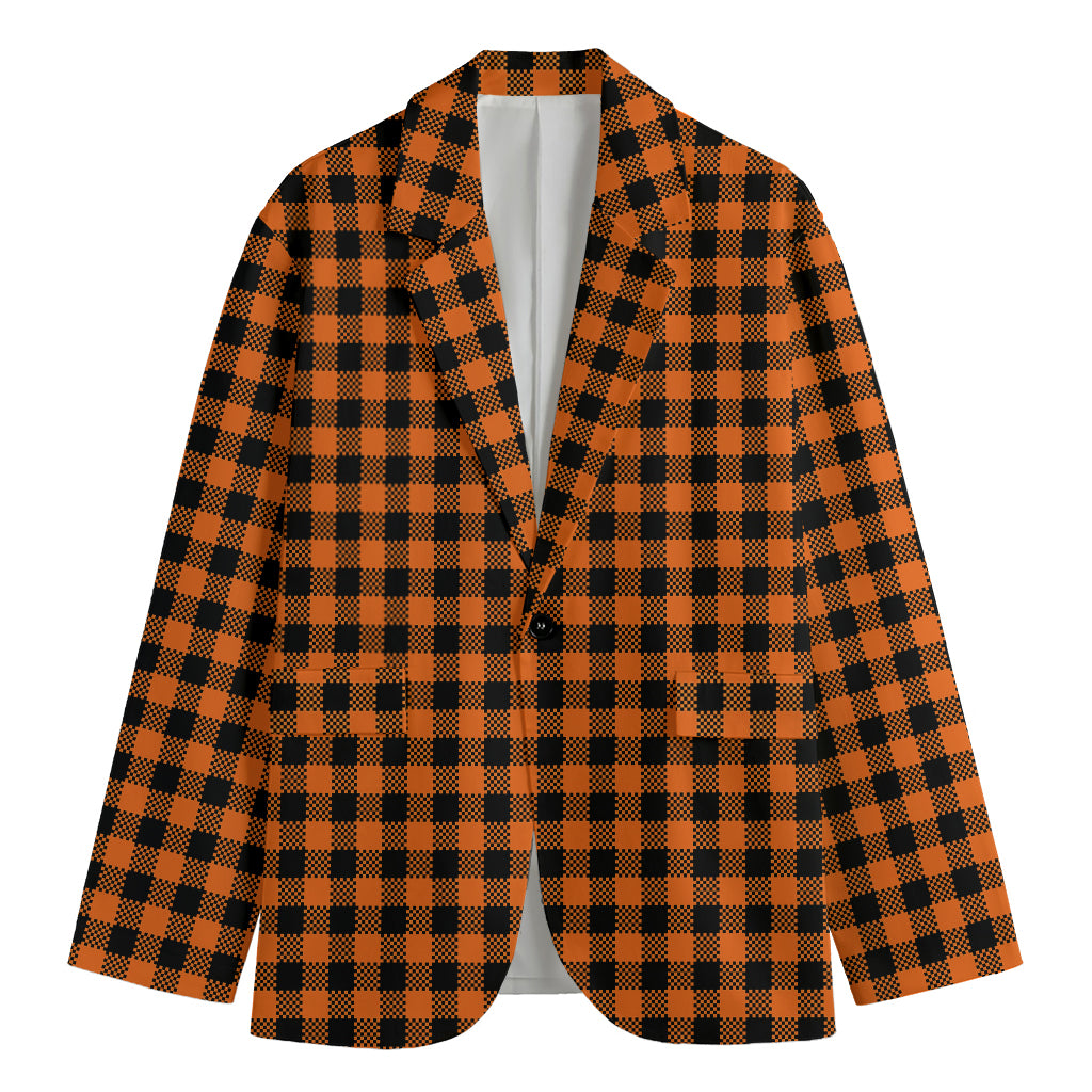 Orange Buffalo Plaid Print Men's Blazer