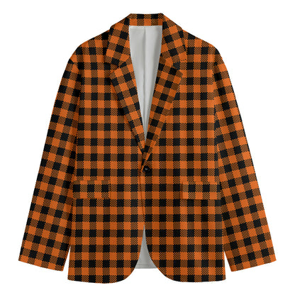 Orange Buffalo Plaid Print Men's Blazer