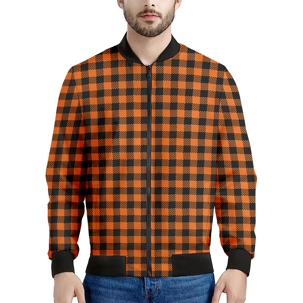 Orange Buffalo Plaid Print Men's Bomber Jacket