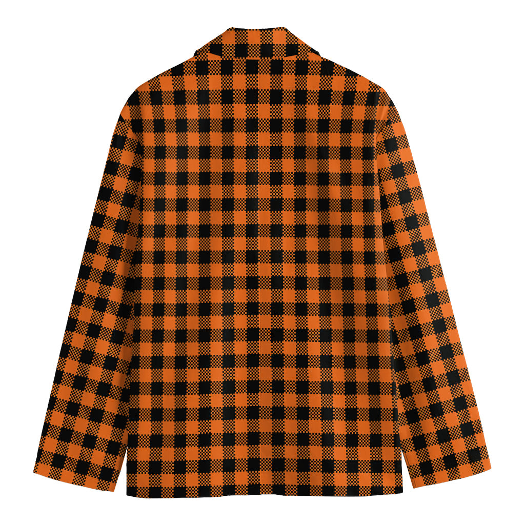 Orange Buffalo Plaid Print Men's Cotton Blazer