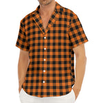 Orange Buffalo Plaid Print Men's Deep V-Neck Shirt