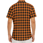 Orange Buffalo Plaid Print Men's Deep V-Neck Shirt