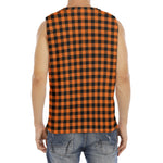Orange Buffalo Plaid Print Men's Fitness Tank Top