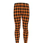 Orange Buffalo Plaid Print Men's leggings