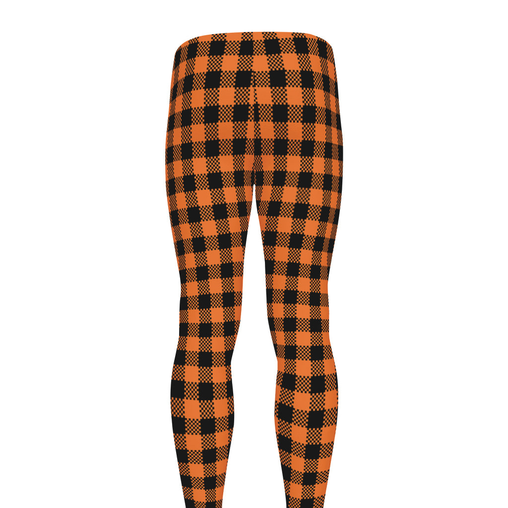Orange Buffalo Plaid Print Men's leggings