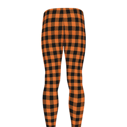Orange Buffalo Plaid Print Men's leggings