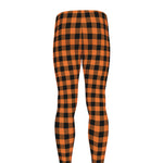 Orange Buffalo Plaid Print Men's leggings