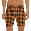 Orange Buffalo Plaid Print Men's Long Boxer Briefs