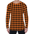 Orange Buffalo Plaid Print Men's Long Sleeve T-Shirt