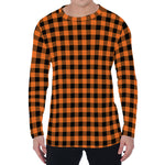 Orange Buffalo Plaid Print Men's Long Sleeve T-Shirt