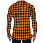 Orange Buffalo Plaid Print Men's Long Sleeve T-Shirt