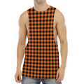 Orange Buffalo Plaid Print Men's Muscle Tank Top
