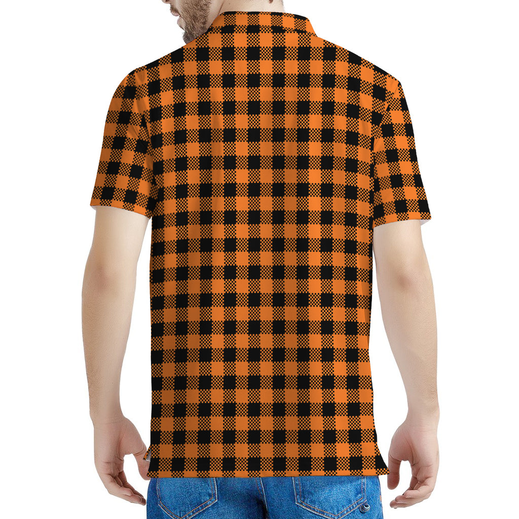 Orange Buffalo Plaid Print Men's Polo Shirt
