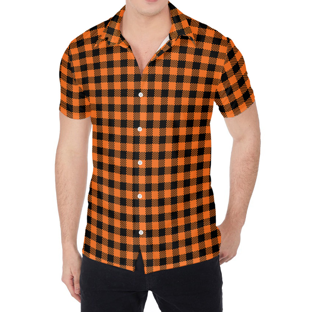Orange Buffalo Plaid Print Men's Shirt