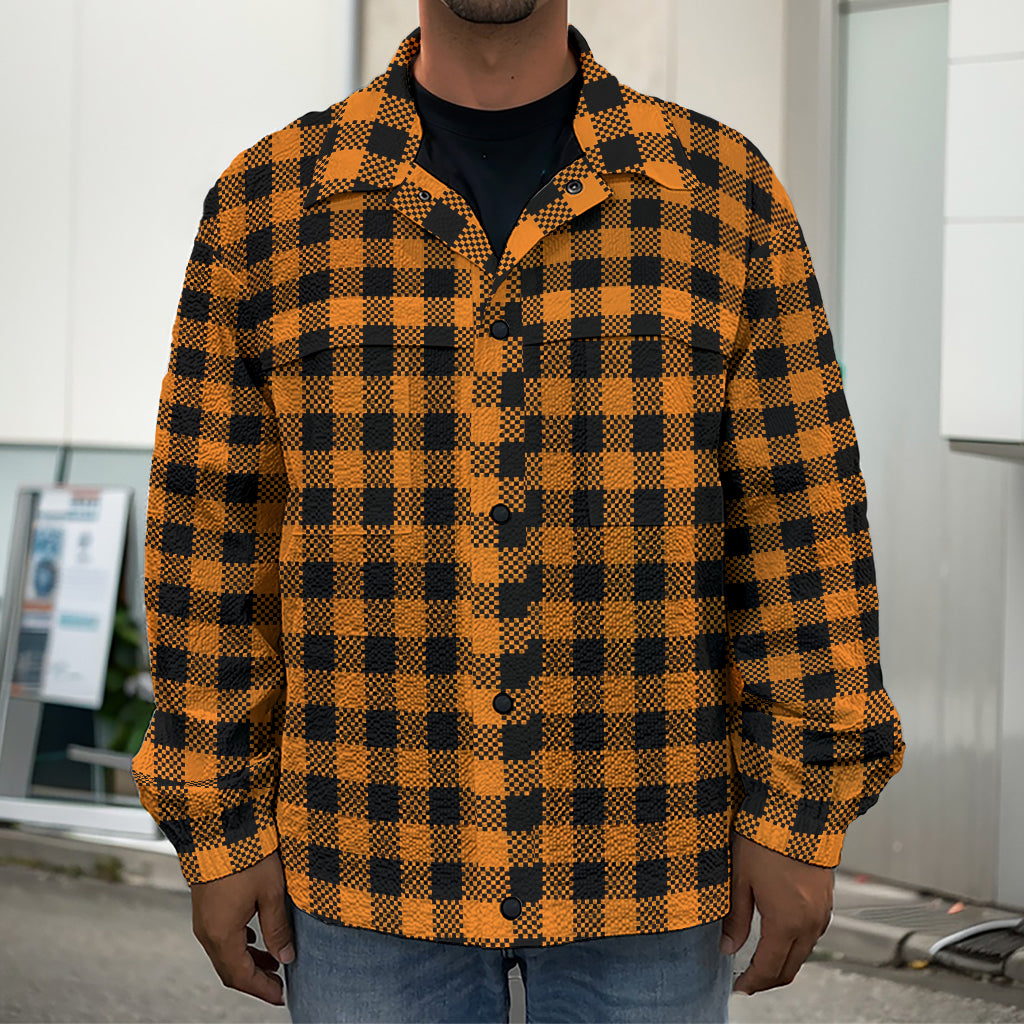 Orange Buffalo Plaid Print Men's Shirt Jacket