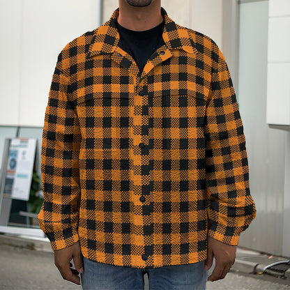 Orange Buffalo Plaid Print Men's Shirt Jacket